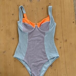 NWT Vetchy One Piece Swimsuit in Blue and Orange. Medium